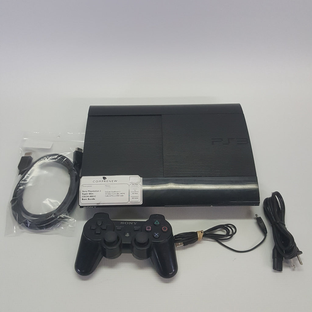 Used Sony PlayStation 3 PS3 Slim Console - 2 Controllers - Black